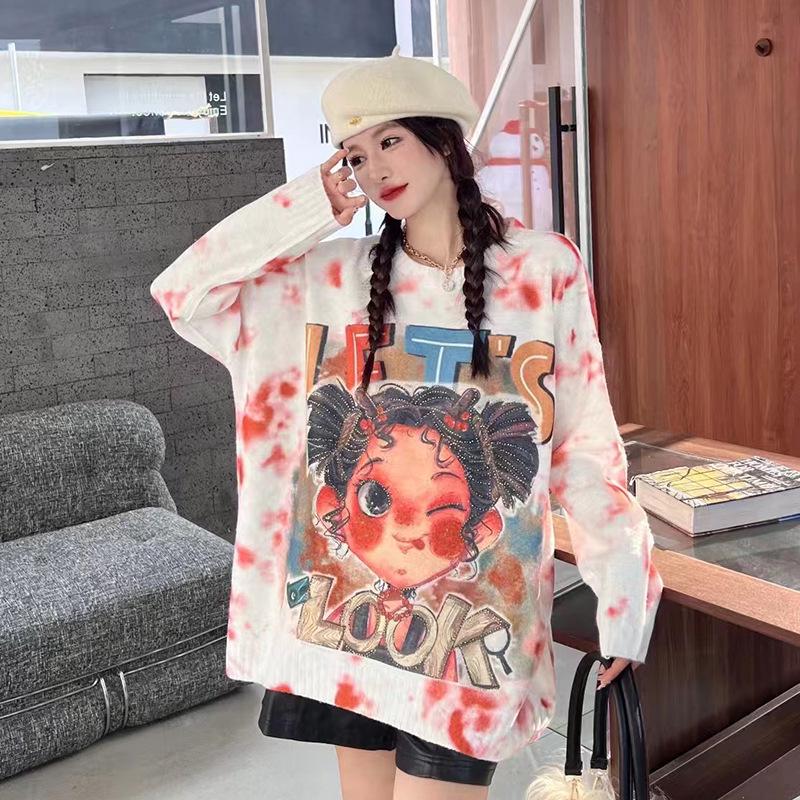 Girls' Knit Sweater with Stylish Print - 2024 Autumn/Winter Collection
