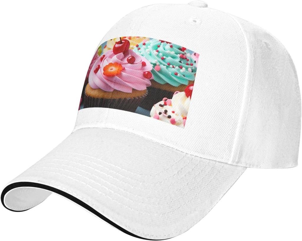 Cupcake Print Baseball Cap Polyester Adjustable Casual Summer Sun Protection Dad Hat