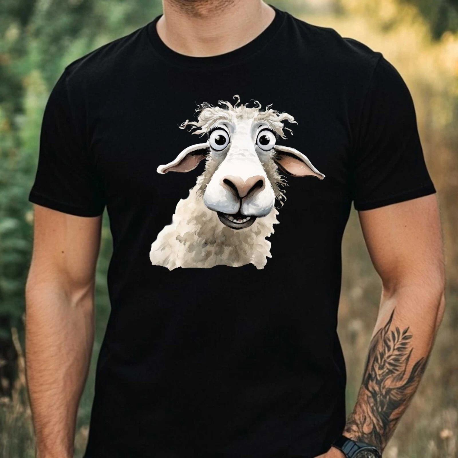 Mens Funny Sheep Face Motif Cotton T-Shirt Size XS to 5XL- S