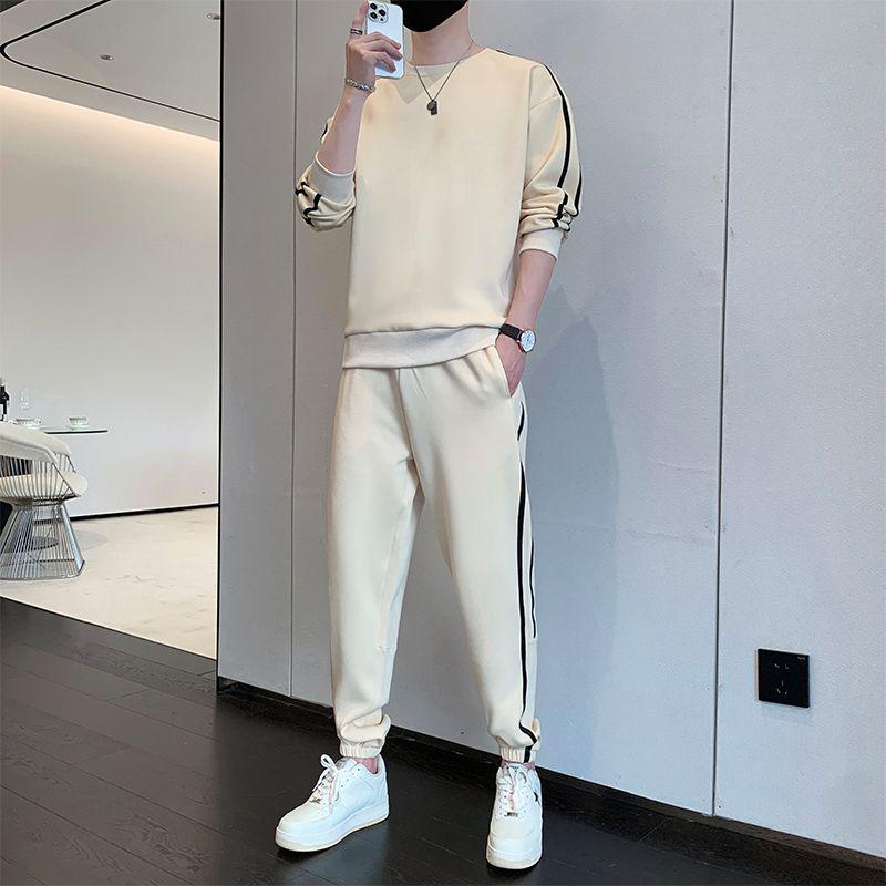 Męski Modny Zestaw Dwuczęściowy Bluza z Okrągłym Dekoltem i Spodnie Dresowe na Jesień/Zimę