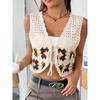 European and American Amazon Summer New V Neck Crocheted Cut Out Lace-up Short Crop Top Vest Top Vest Easiest for Match