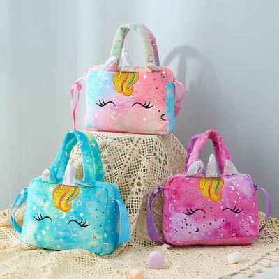 Bolsa de ombro único de unicórnio de pelúcia para crianças, bolsa de moedas, bolsa de viagem para meninas, bolsa fofa para presente de estudante, estojos para lápis
