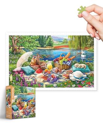 PieceRelax 1000-Piece Plastic Jigsaw Puzzle "Image World_Cat Picnic" (38x59cm) for Adults, Difficult, No Broken Pieces, Click-together [H3564]