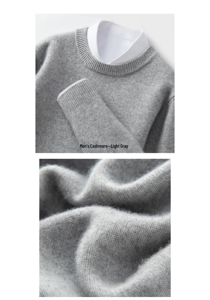 Autumn-Winter Men's Round Neck Solid Knit Sweater - Double Strand Trendy Base Layer