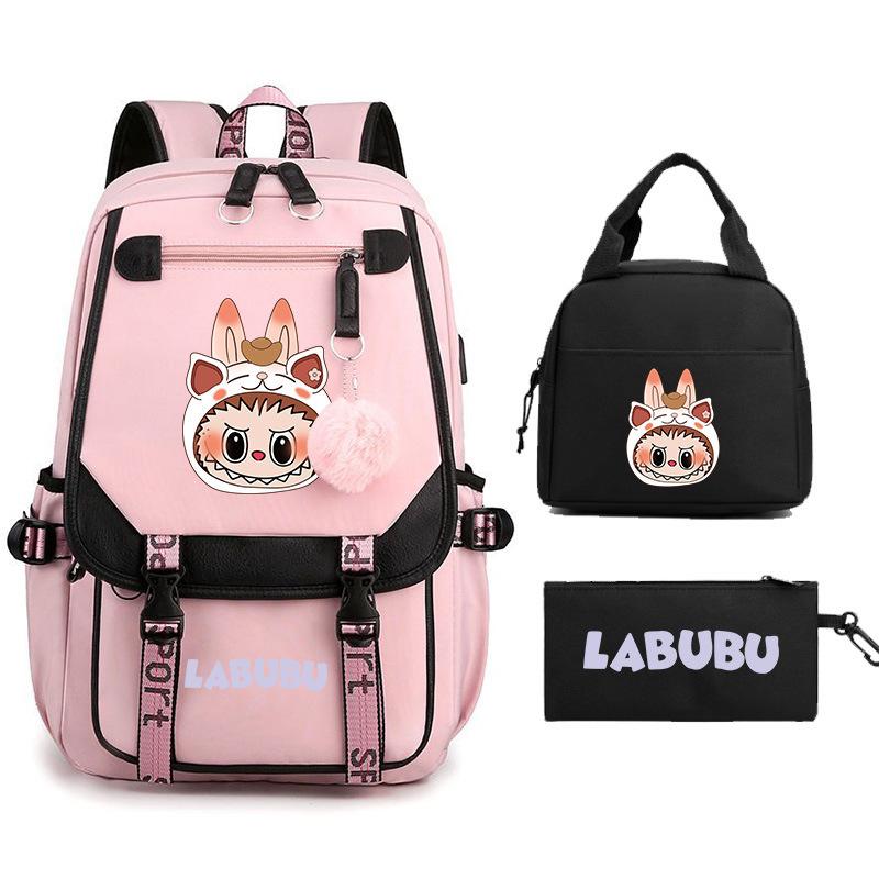 New Labub Children's Schoolbag, Backpack, Shoulder Pencil Case, Three-piece Set, Cute.