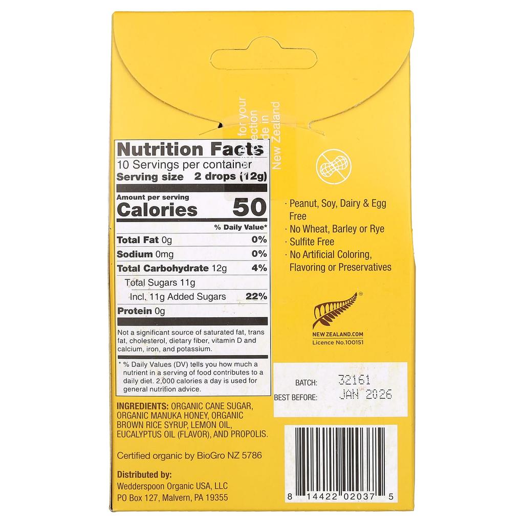 Bio Manuka Honig Tropfen, Zitrone mit Propolis, 20 Stück, 120G (4 Unzen)