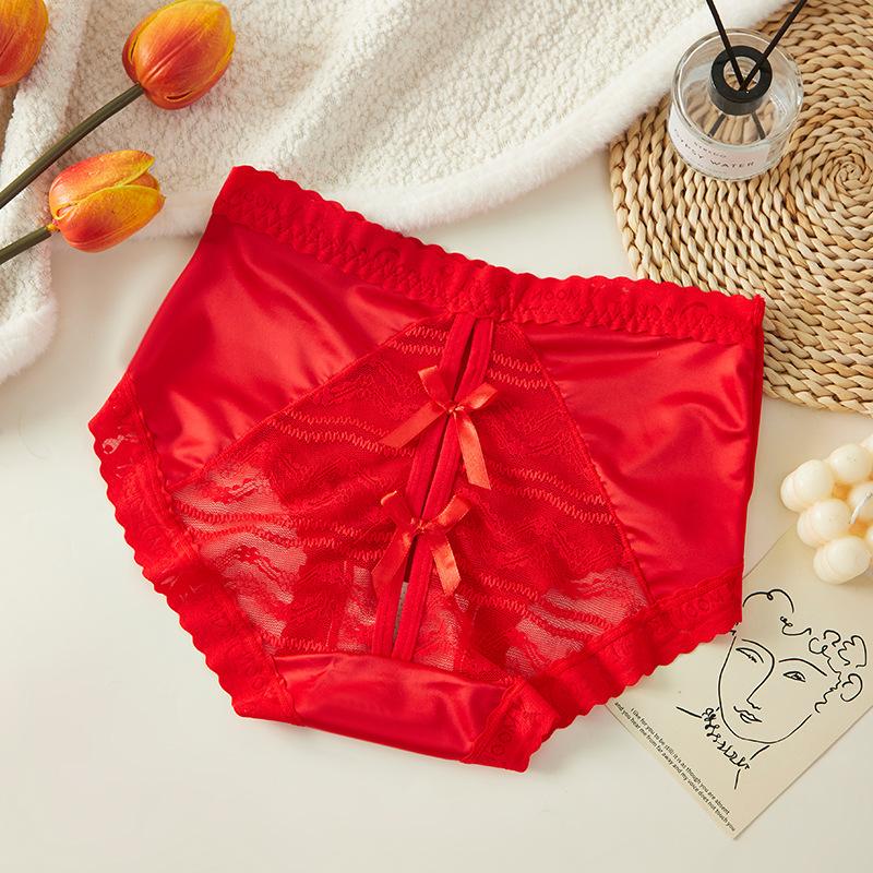 Übergröße Damen Sommer Sexy Spitze Schleife Ausgeschnitten Eis Seide Umwickelt Hüfte Hohe Taille Slips