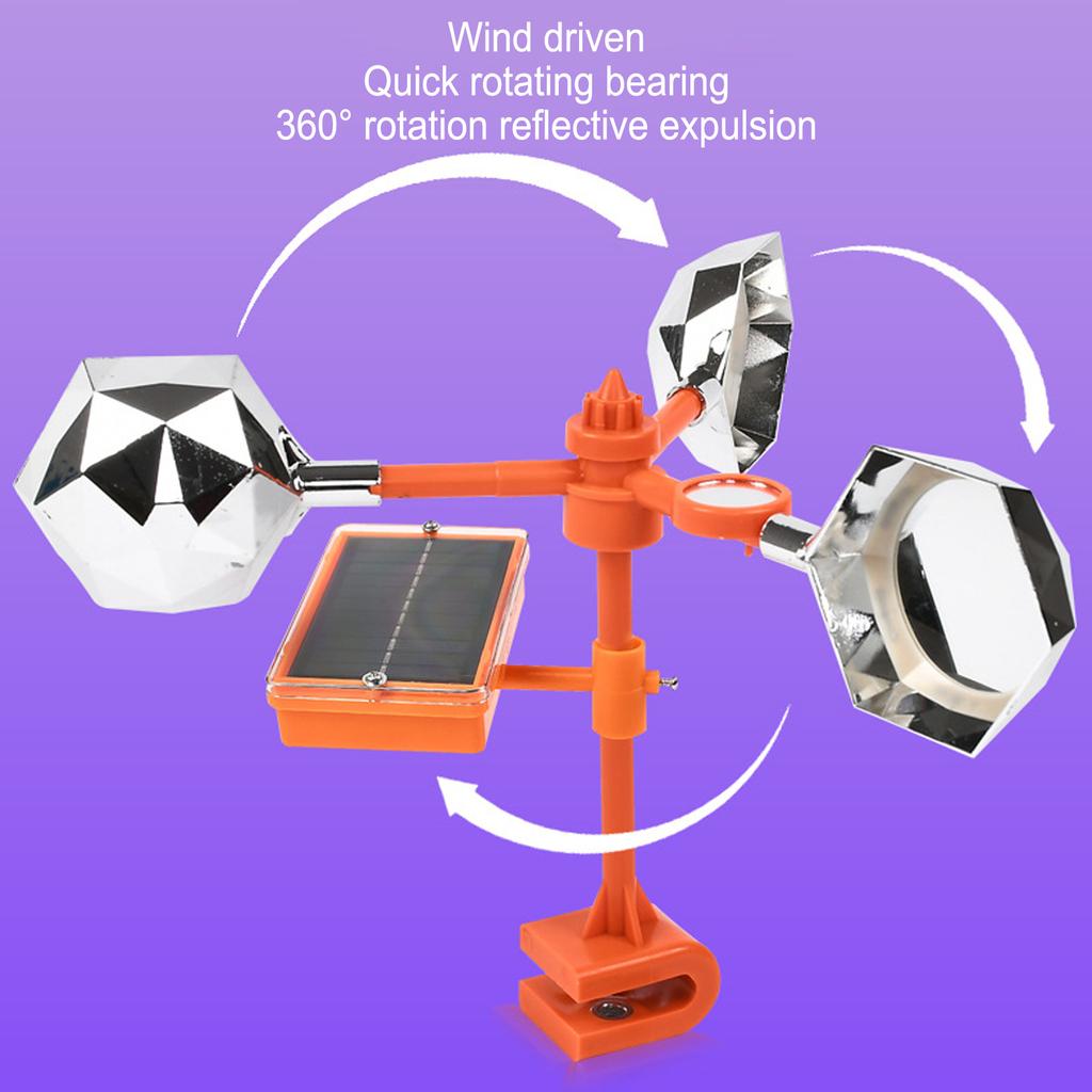 White Solar Sound Light Bird Repeller 360° Rotating Solar Bird Flashing Deterrent for Farm