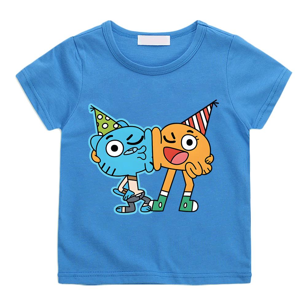 

Summer Children s T-shirt The Wonderfully Weird World of Gumball 100% Cotton Tee-shirt Kawaii Cartoon Graphic Printing Tshirts 2T синий