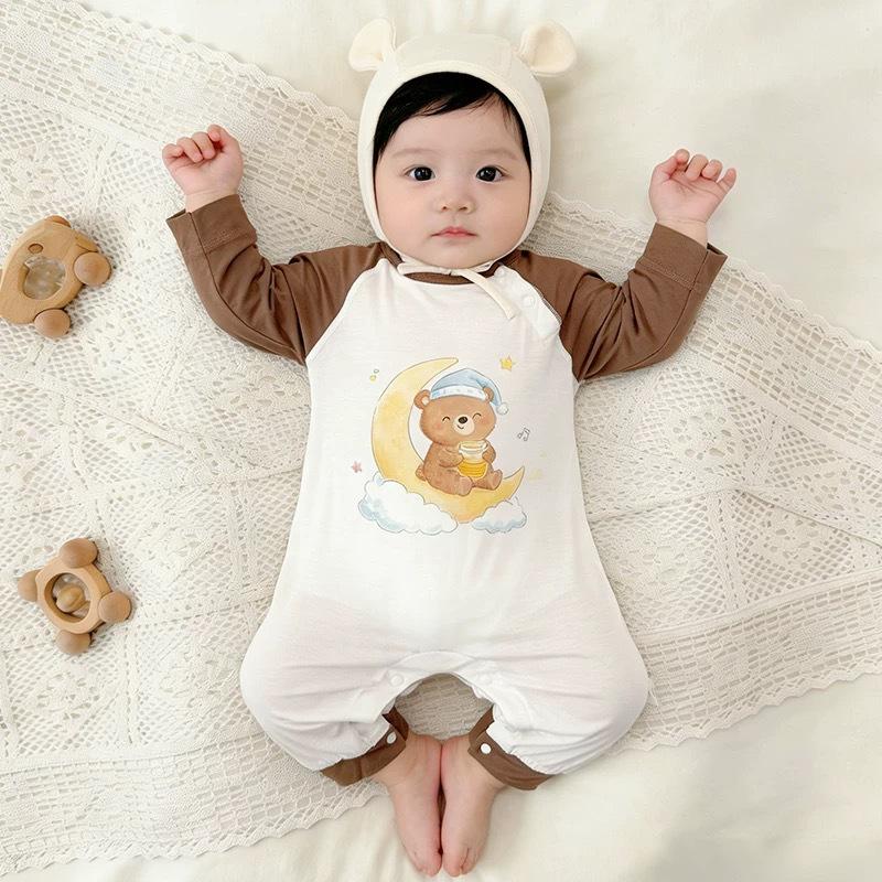 Modal Sommer Baby Langarm Strampler Schlafanzug für Neugeborene