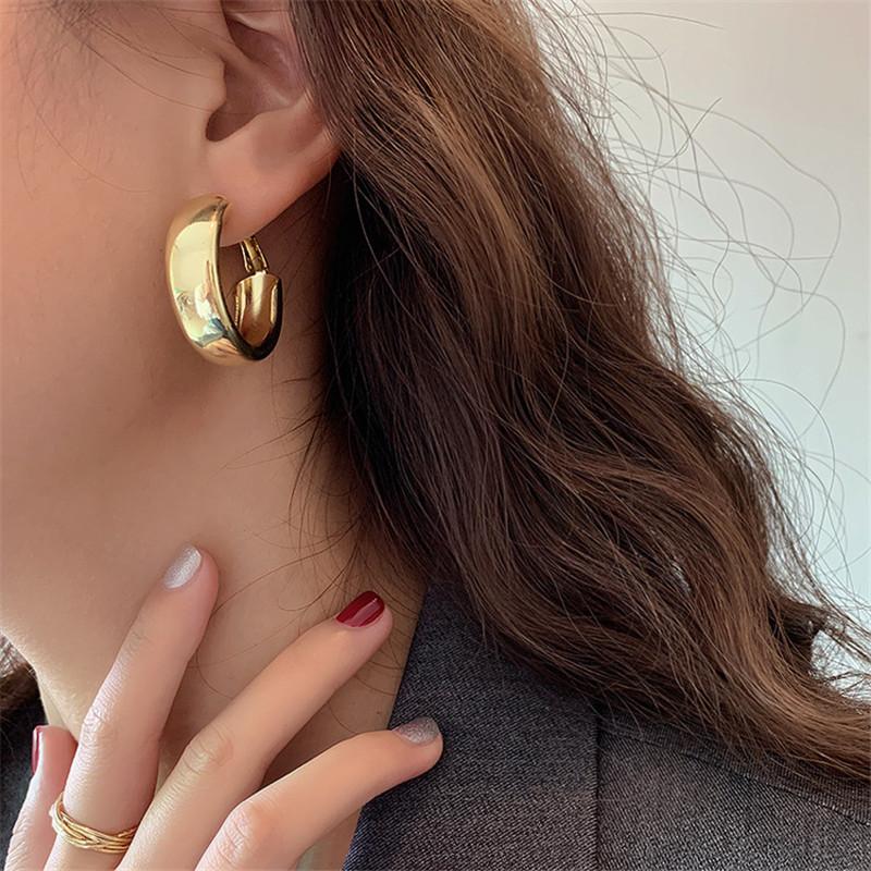 Trend Minimalist Gold  Color Metal Large Circle Geometric Round Big Earrings For Women Wedding Party Jewelry Pendants