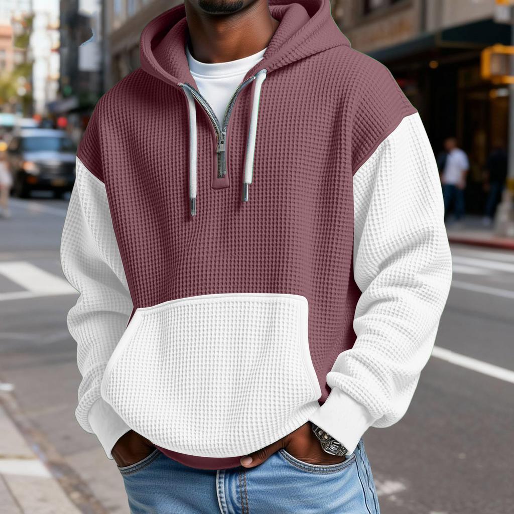 Sudadera con Capucha para Hombre de Moda Trendy con Media Cremallera, Pulóver, Textura Polar Gruesa