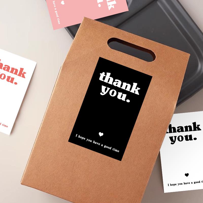 Simple White Rectangular 'Thank You' Stickers for Gift Box and Packaging Decoration