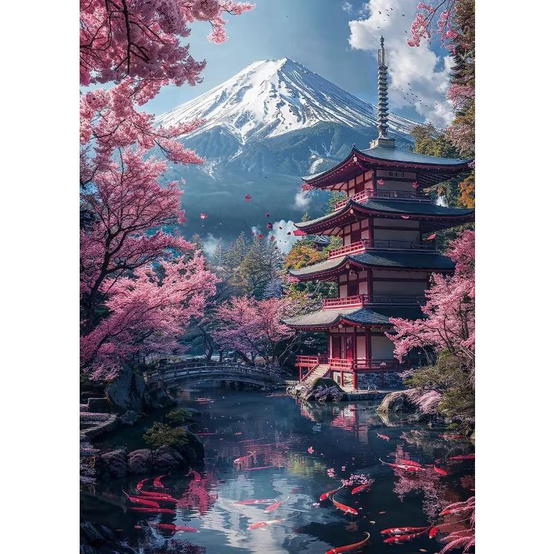 Pink City Asian Travel Japanese Cherry Blossoms At Mount Fuji Poster Light Prints Canvas Painting Wall Pictures Home Room Decor