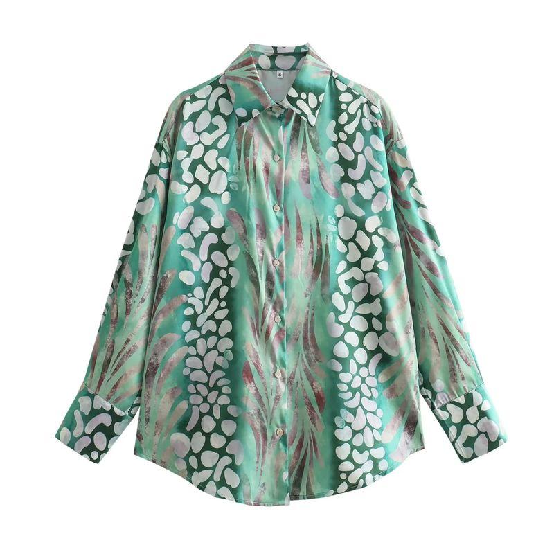 Spring and Summer New European and American Holiday Style Silk Satin Texture Print Shirts High Waist Slimming Midi A Word Skirt