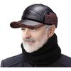 Winddichte Wintermütze für Herren Leder Baseballkappe Weiches Plüsch Warm Schirm Ohrenschutz Skifahren Outdoor Kaltwetterausrüstung