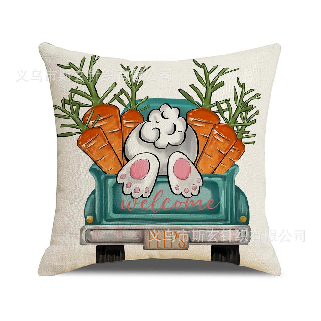 Easter Pillow Happy Bunny Print Decorative Square Combination Pillow Case Versatile Sofa Cushion