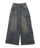WEGO Vintage Wash Baggy Cargo Korean Dance Size Denim Pants, Wide-Leg Pants, Trousers, Bottoms, Streetwear, Casual, Style, Wear, Spring, Summer,