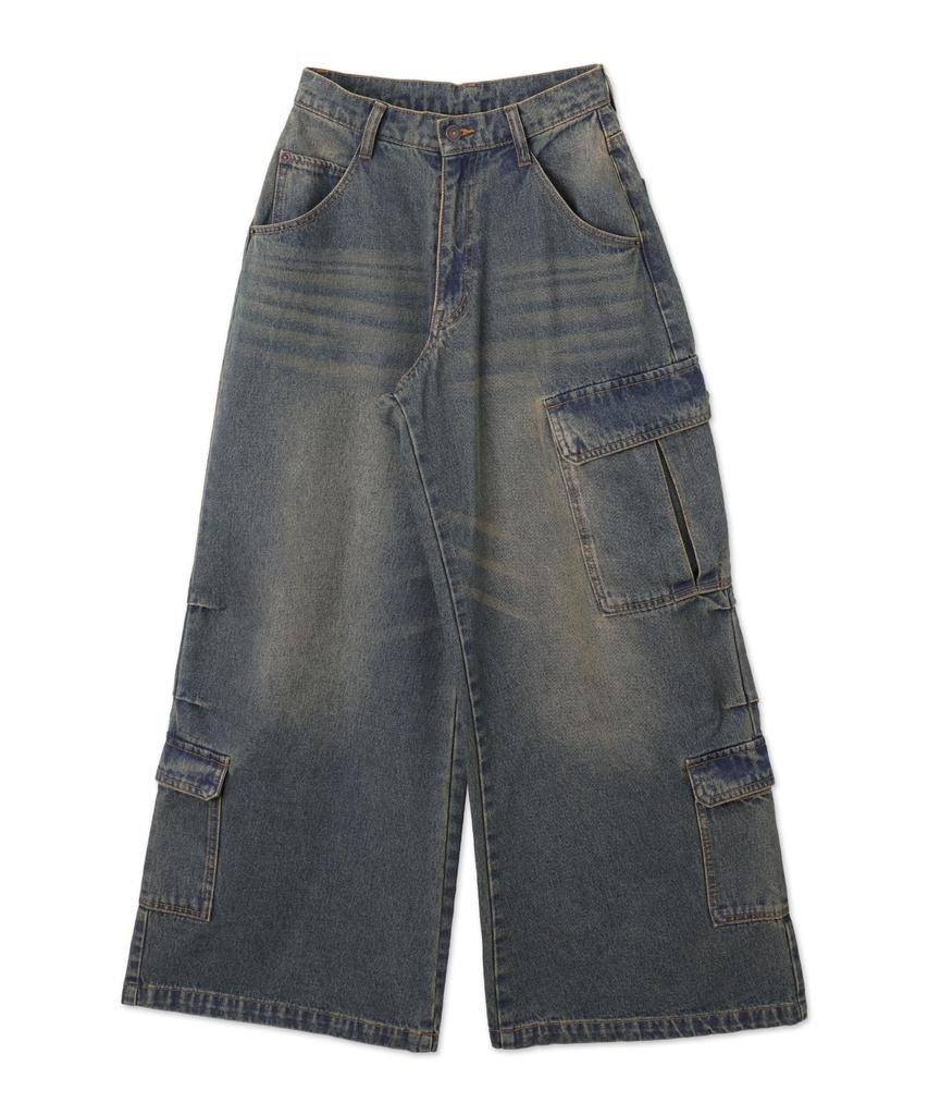 WEGO Vintage Wash Baggy Cargo Korean Dance Size Denim Pants, Wide-Leg Pants, Trousers, Bottoms, Streetwear, Casual, Style, Wear, Spring, Summer,