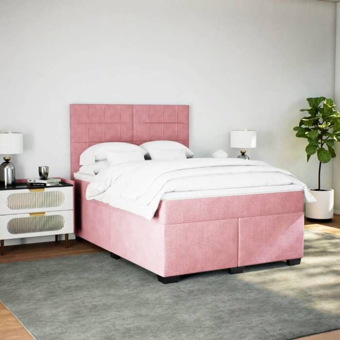 VidaXL Bed Slat Base with Mattress Pink 140x200 Cm Velvet 3290935
