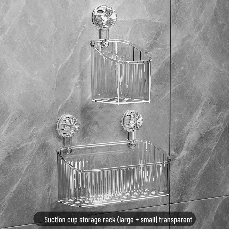 Elegant Wall-Mounted Bathroom Storage Rack: Punch-Free Toothbrush & Toothpaste Holder with Suction Cup.