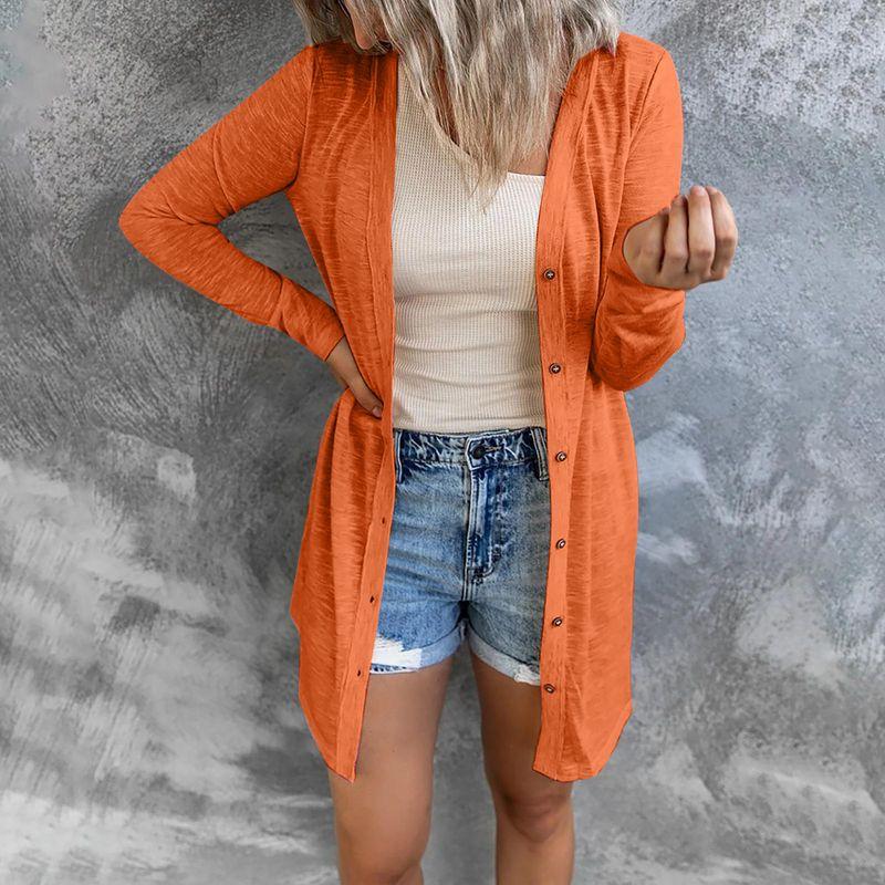 Solid Color Button Long Cardigan Coat Solid Color Buttons Long Cardigan Jacket