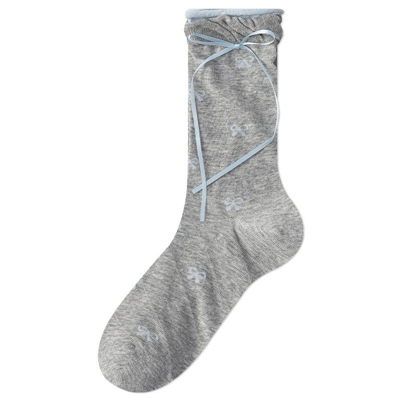 Acheng Home Women s Seamless Mid-Calf Ballet Bow Mesh Socks - Breathable for Spring & Summer One Size [Cool, Seamless, Bow] серый