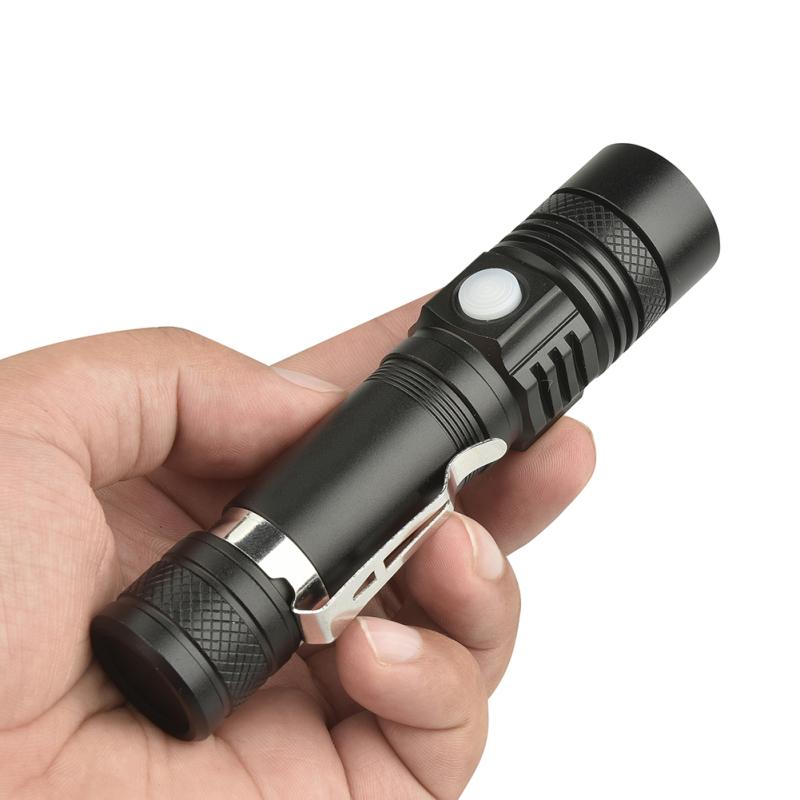 USB Highlight Handy Powerful Aluminum Alloy Flashlight Power Tips Long-range Zoom Mini Small