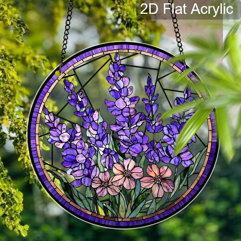 Acrylic Lavender Flower Suncatcher Stained Glass Effect Window Hanging Ornament Floral Gift for Home