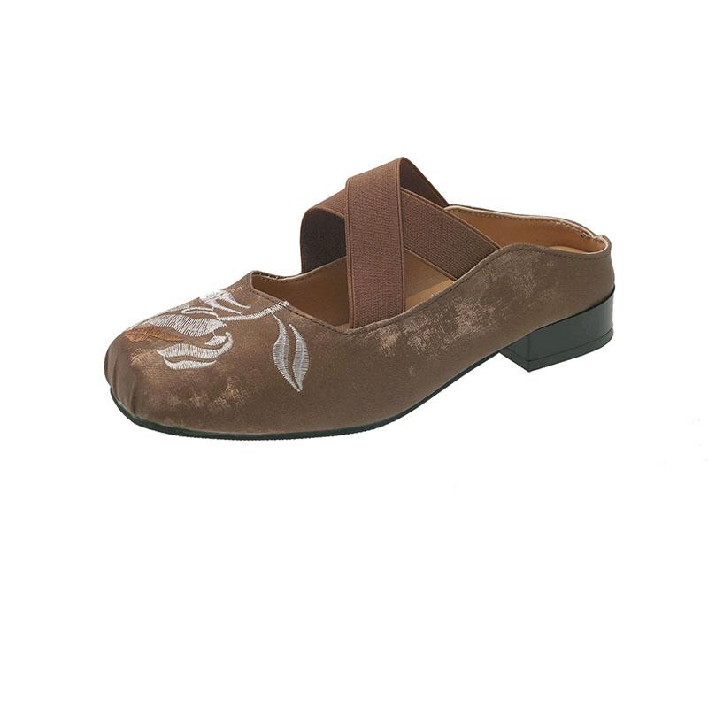 

Модные летние женские мюли на высоком каблуке, женские тапочки с эластичной лентой и перекрестными ремешками, сандалии-слайды без застежки, туфли-лоферы, слинги, туфли-лодочки 40 коричневый