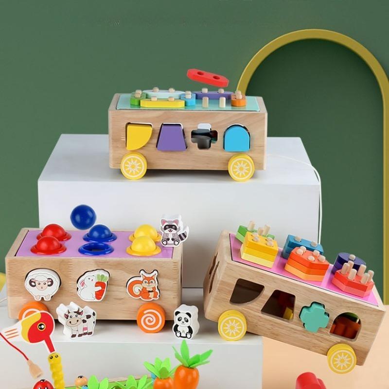 Wooden Toys Colorful Shapes Matching Puzzle Game Box Colorful Beaded Colorful Cognitive Educational Toys Kids Gifts