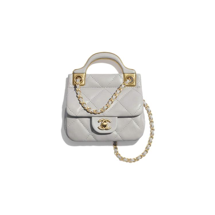 Chanel 21a Diamond Pattern Leather Chain Handle Cowhide Material Gold Hardware Small Waste Bag With Flap Shoulder Card Bag Women'S Style Gray