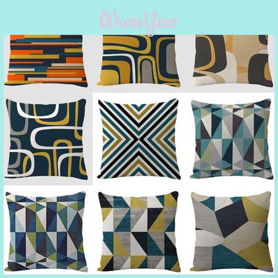 Geometric Linen Pillow Cover For Living Room Sofa Decor With Vintage Design