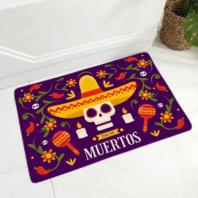 Cartoon Mexico Day of The Dead Entrance Doormat Home Decor Sugar Skulls Kitchen Hallway Rugs Bathroom Non-slip Floor Mat