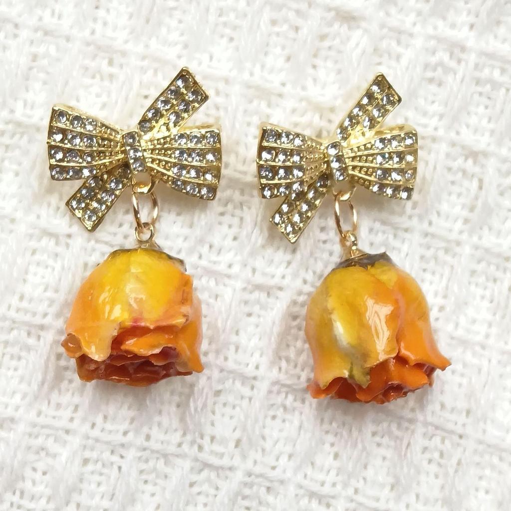 Forest Fairy Natural Rose Real Flower Long Dried Flower Tassel Earrings