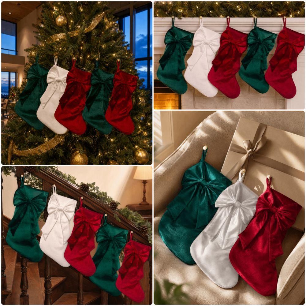 Mehrfarbige Geschenkstrumpf-Tasche Schleife Hängende Dekoration Kreative Weihnachtsstrümpfe Geschenk