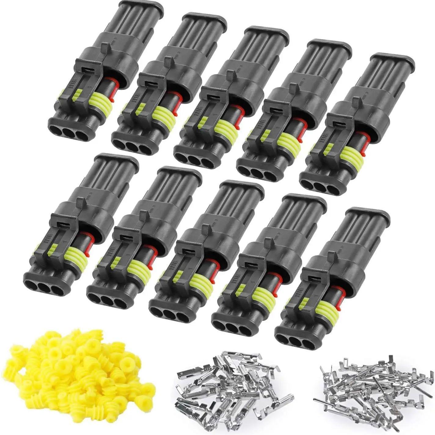 10 Kit 3 Pin Connector 20-16 AWG Waterproof Electrical Automotive Wire Connector Male Female Car Connectors Plug Sets 10 sets