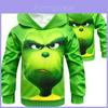 Moletom Festivo com Padrão do Grinch Suéter Pulôver Infantil Para Fãs de Como o Grinch Roubou o Natal