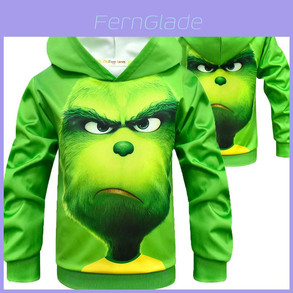 Festive Grinch Pattern Hoodie Kids Sweatshirt Pullover For How The Grinch Stole Christmas Fans