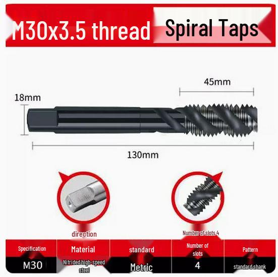 Cobalt Nitride Spiral Tap for Stainless Steel (Drill Bit: M4, M5, M6, M8, M10)