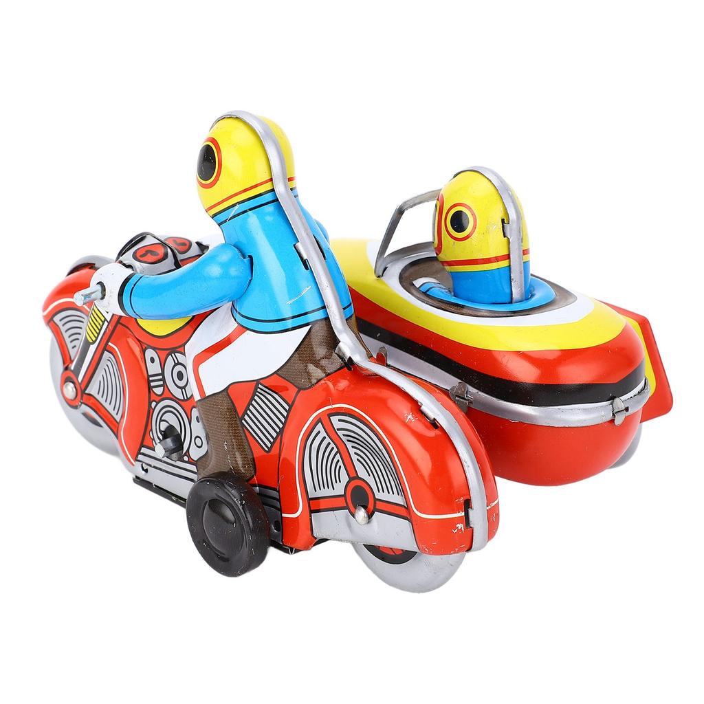 Wind Up Motorcycle Toy Iron Retro Collectible Three Wheeled Motorcycle Clockwork Vintage Toy for Des