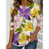 Women's Blue Flower Watercolor Printed Long Sleeve