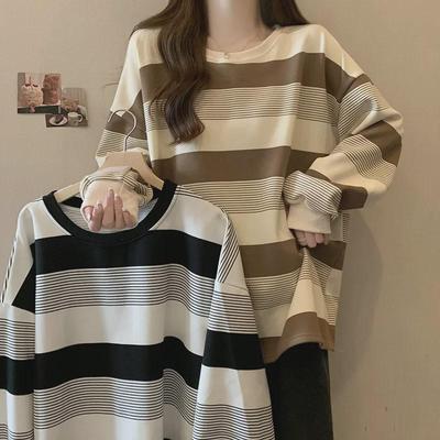 "2024 Women's Retro Striped Slim-Fit Sweatshirt - Loose, Belly-Covering Autumn Top"