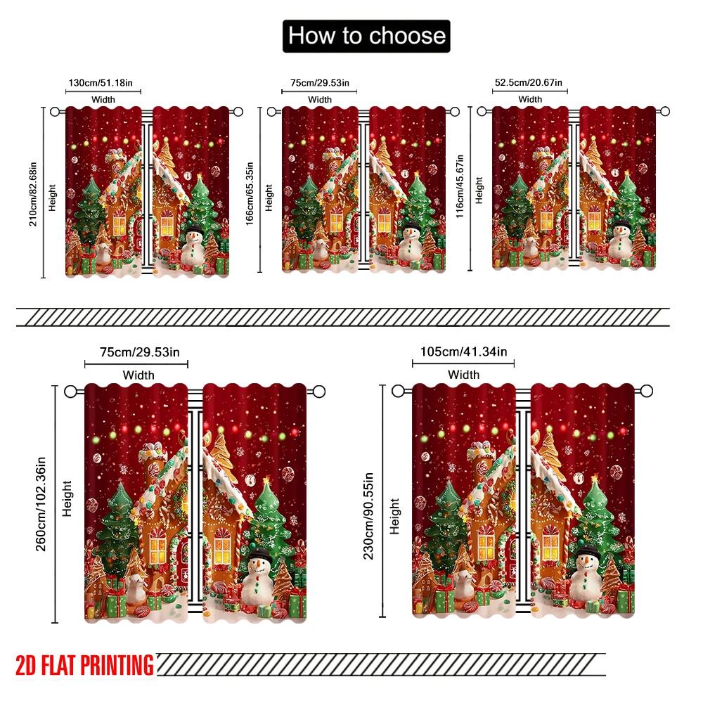 2 Stück 2D-Flachdruck Frohe Weihnachten Beliebtes Vorhang Lebkuchenhaus Weihnachtsszene Kunstwerk 100% Polyestergewebe Ohne