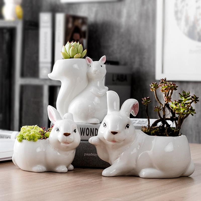 Creative Cartoon Animal Flower Pot Ceramic, Horticultural Desktop Succulent Flower Pot Hand-Painted