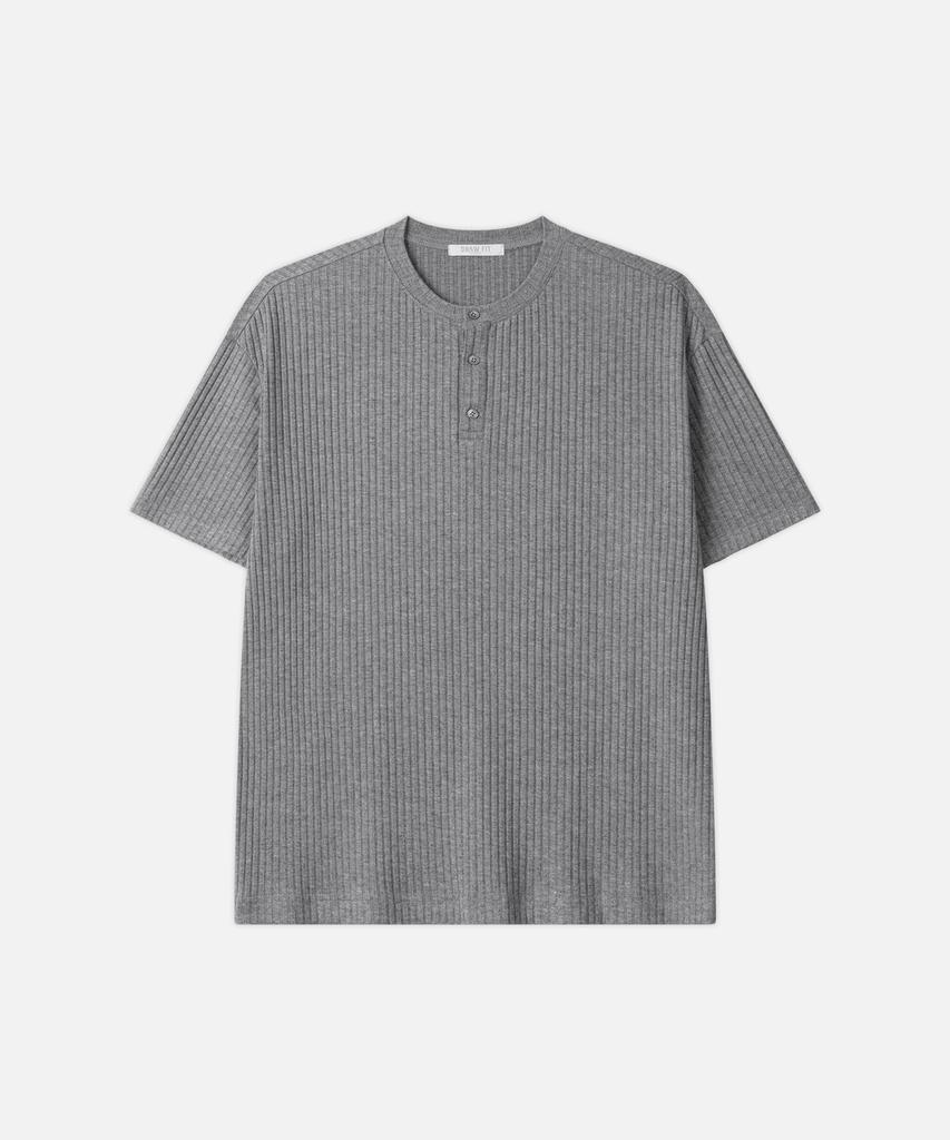 DRAW FIT Constant Ribbed Henley Neck T-Shirt [Black]