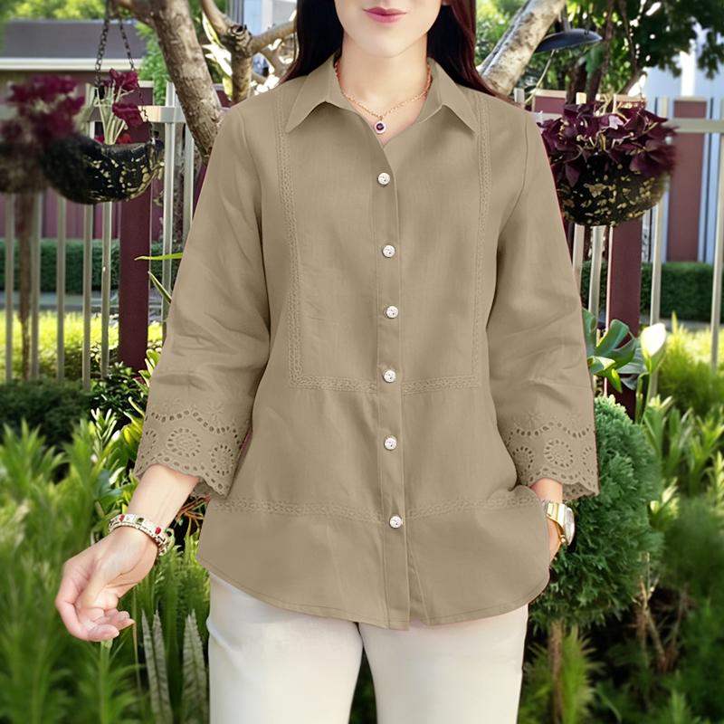 ZANZEA Women Casual Turn Down Collar Loose 3/4 Sleeve Splice Blouse