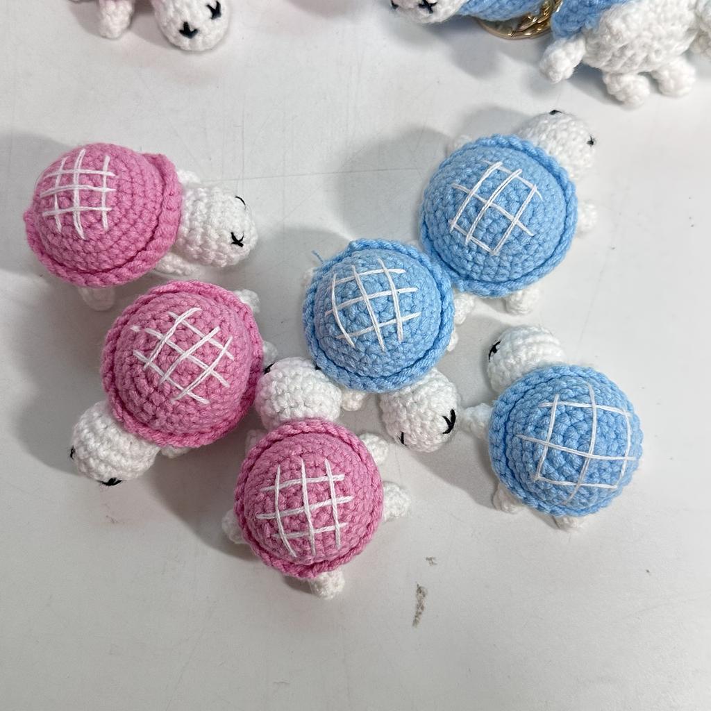 Crocheted Blue Pink Lovely Sleeping Turtle Wool Keyrings For Car Key Knitted Keychain For Bag Pendant Handmade Jewelry Gift