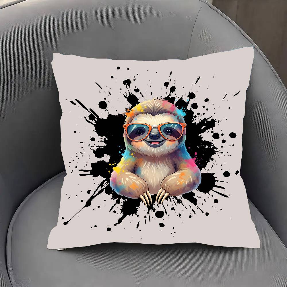 Funny Sloth DJ Pillow Case Sofa Cushion Cover Room Home Decoration