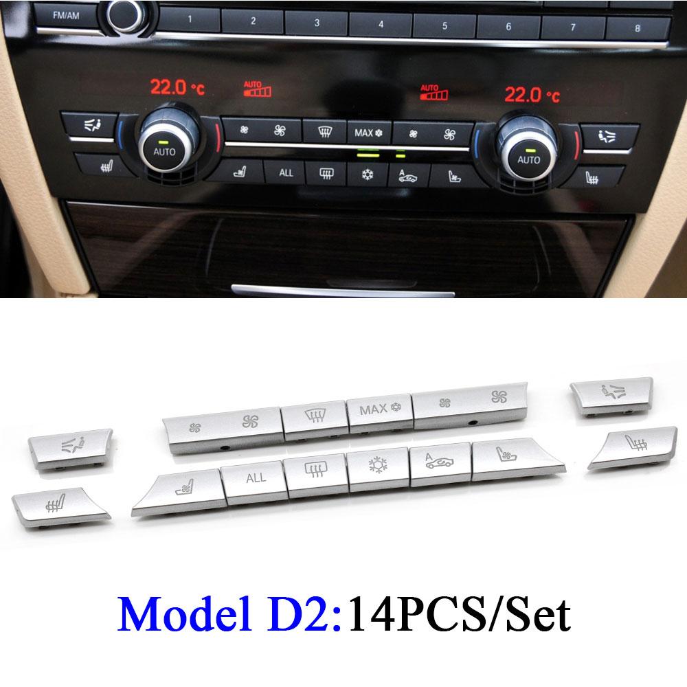 

Приборная панель серебристого цвета, контроль температуры кондиционера, колпачки для кнопок переменного тока для BMW 5 6 7 X5 Series F10 F11 F06 F12 F01 F02 F15 D2 14PCS SET